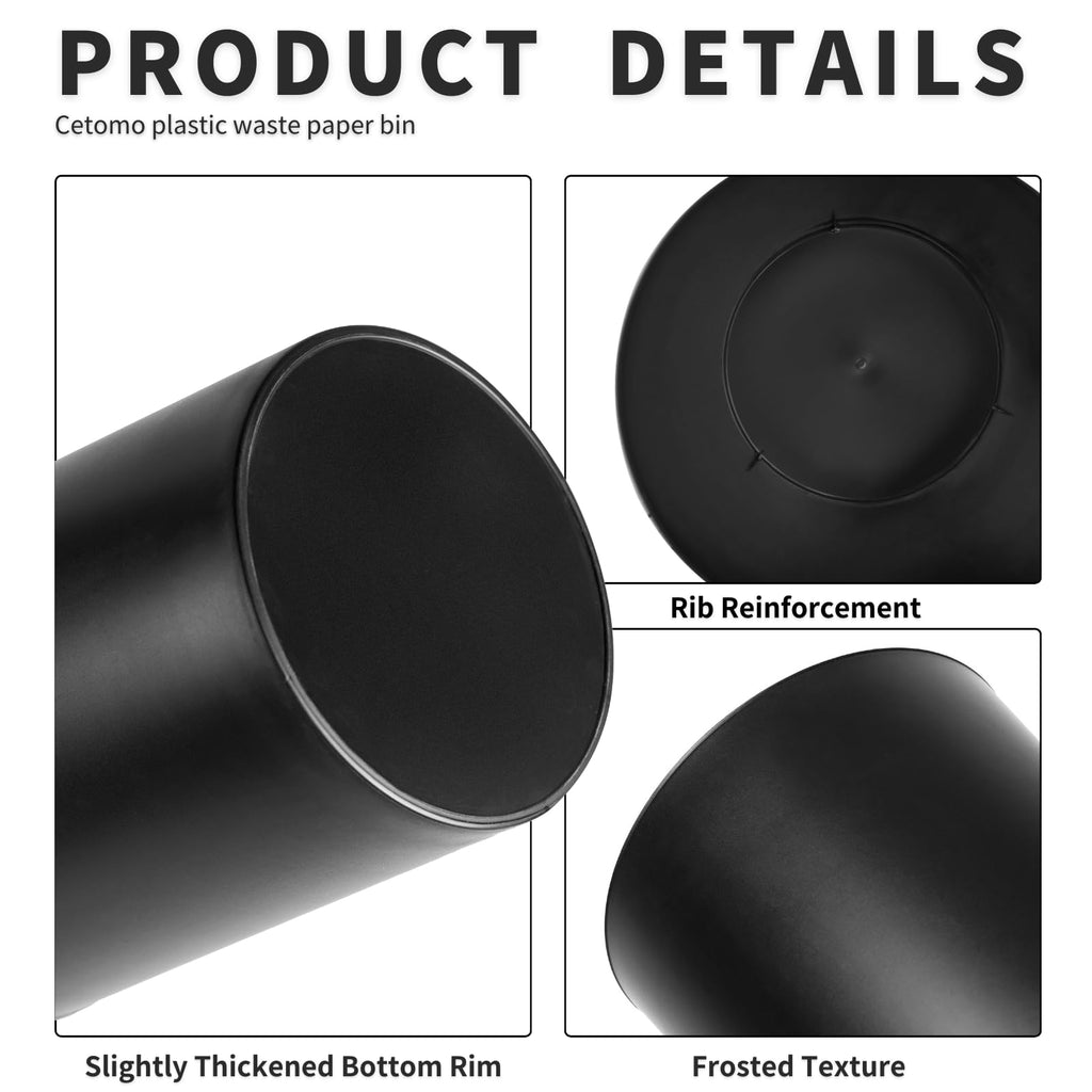 Cetomo 7.2L*6 Mülleimer, Abfalleimer, Papierkorb, Müllbehälter, Plastikmülleimer, Abfallbehälter für Papierabfall, Büro, Schlafzimmer, Kunststoff (PP), Schwarz, 7.2L (21 x 17.3 x 26.5 cm), 6er Set