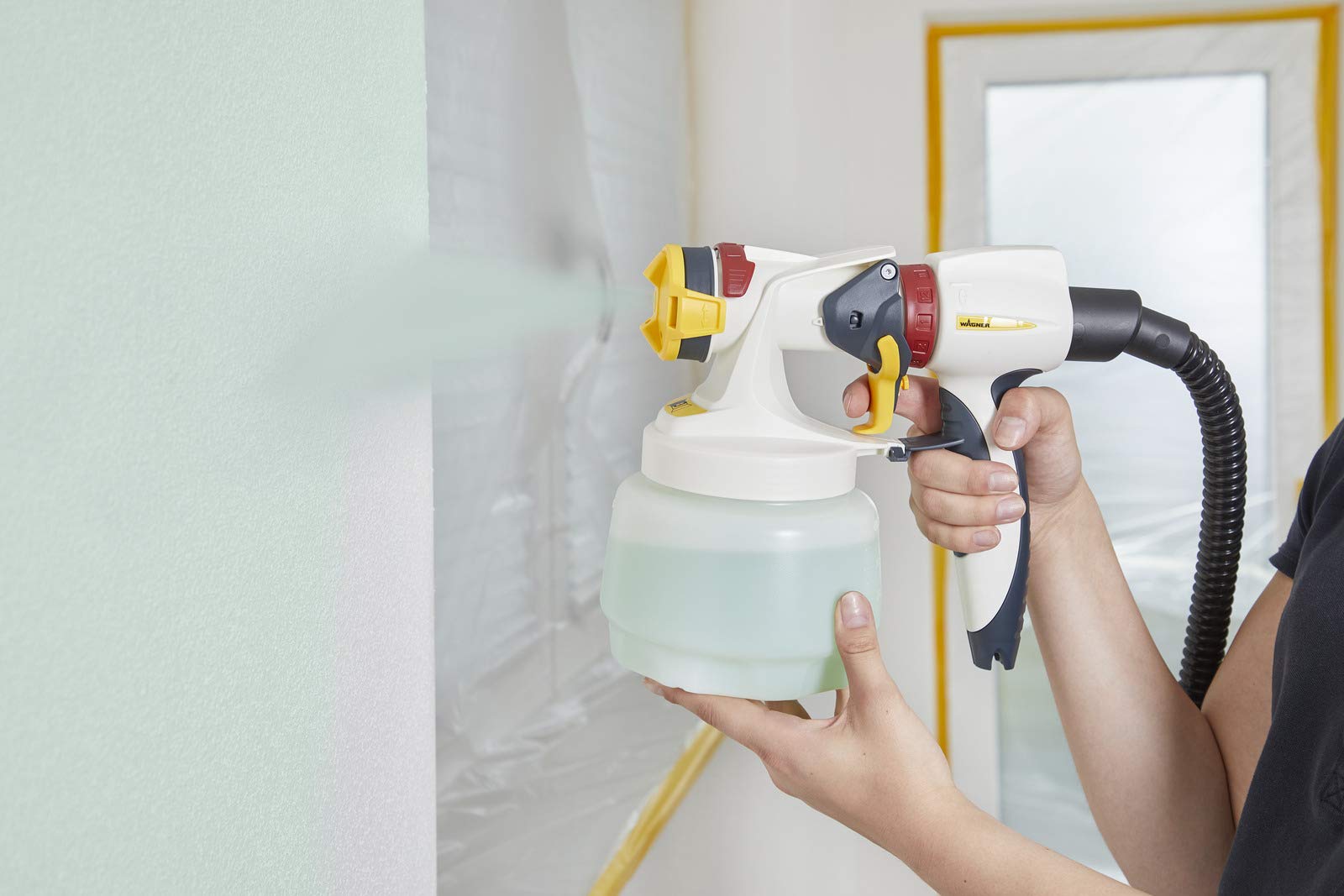 WAGNER Farbsprühsystem W 450 für Wand- und Latexfarben im Innenbereich, 15 m²-10 min, Behälter 1300 ml, 460 W, Schlauch 1,8 m