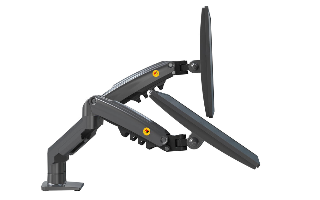 Ergosolid Desktop-Halterung für 2 PC-Bildschirme (17-27 Zoll), verstellbar in Mehreren Achsen, Drehgelenk, Gasfeder bis 2 x 9 kg, F160VAR