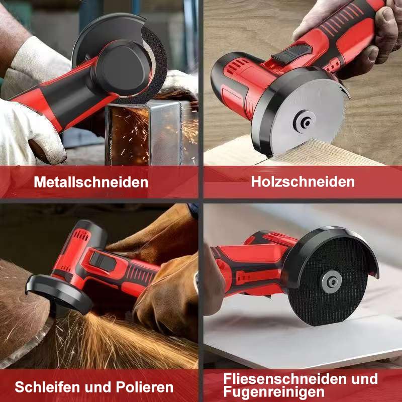 Mini Akku-Winkelschleifer, Multifunktional Doppelbatterie Akku Flex mit Leistungsstarker Motor, 7 Schleif- und Schneidzubehörteile und Aufbewahrungsbox zum Schneiden Polieren von Fliesen, Holz, Stahl