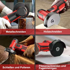 Mini Akku-Winkelschleifer, Multifunktional Doppelbatterie Akku Flex mit Leistungsstarker Motor, 7 Schleif- und Schneidzubehörteile und Aufbewahrungsbox zum Schneiden Polieren von Fliesen, Holz, Stahl