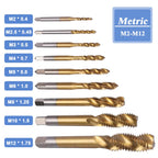 Mesee 9 Stück Spiralnuten-Gewindebohrer-Set, Titanbeschichtet, HSS metrisches Gewindebohrer, Bohrer, Gewindebohrer, Gewindebohrer, Gewindebohrer, M2, M2,5, M3, M4, M5, M6, M8, M10, M12