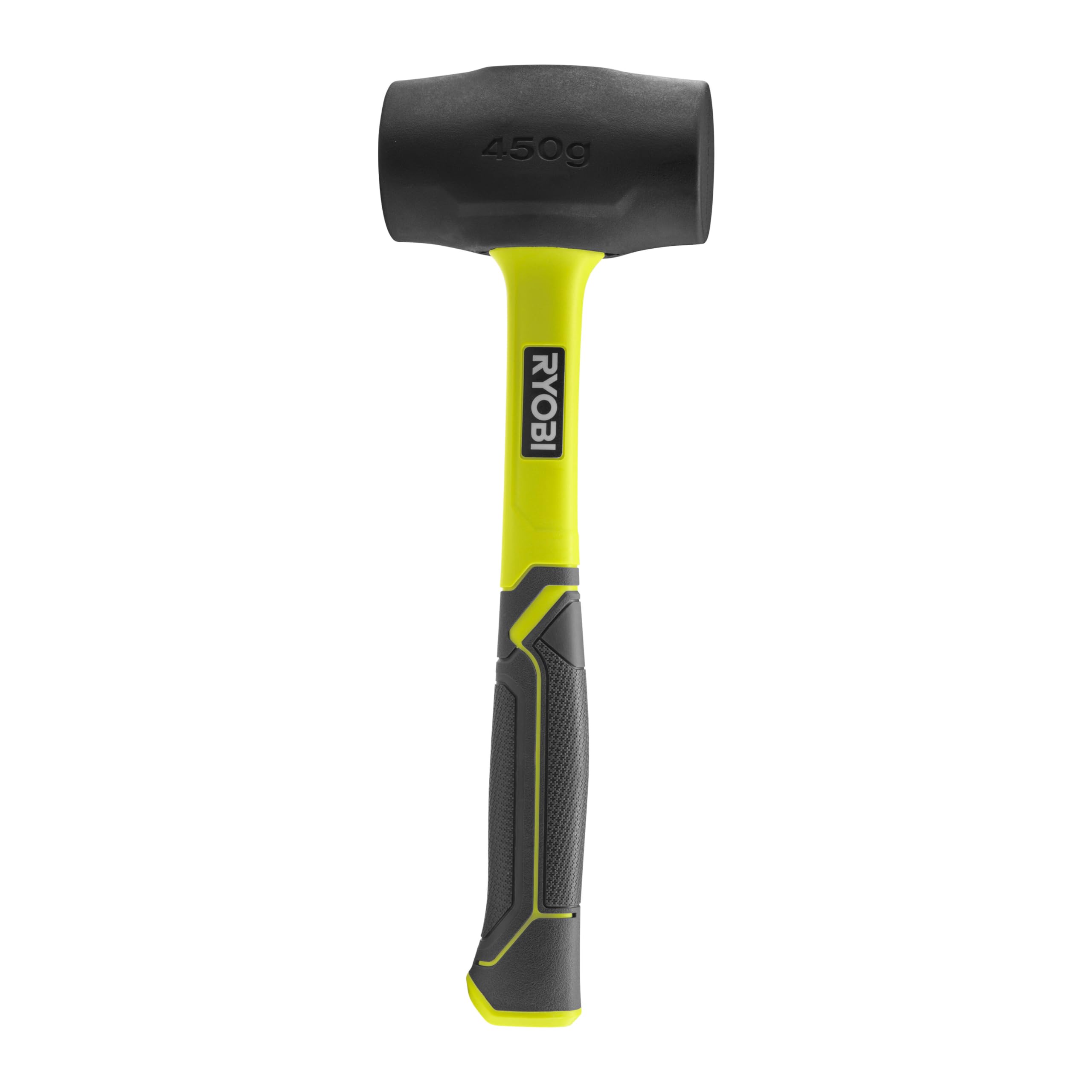 RYOBI Gummihammer mit Griff aus Hickory-Holz, schwarz, 450 Gramm RHHM450