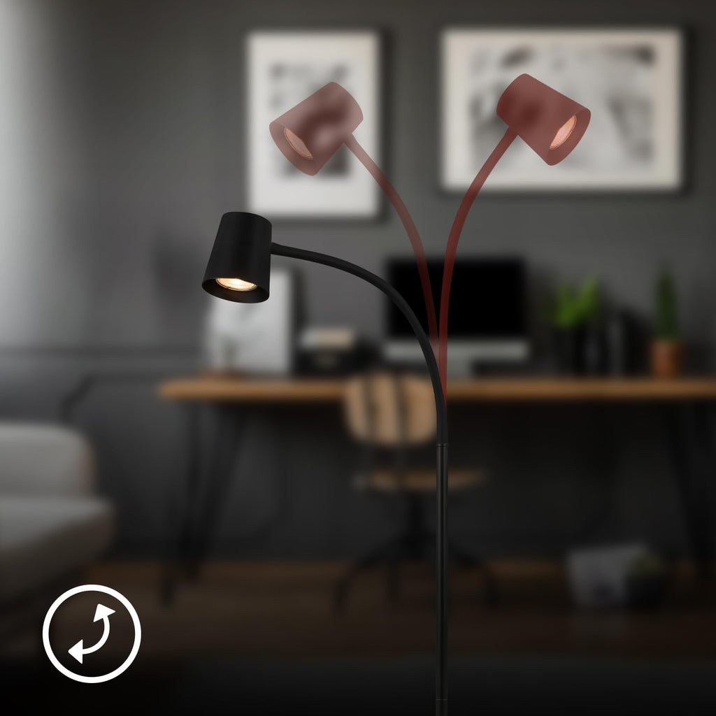 BRILONER – Stehlampe als Deko im Wohnzimmer und Leselampe, Schwenkbare Lampe, Wohnzimmerlampe, Fußtaster, Indirekte Beleuchtung, Schwarz