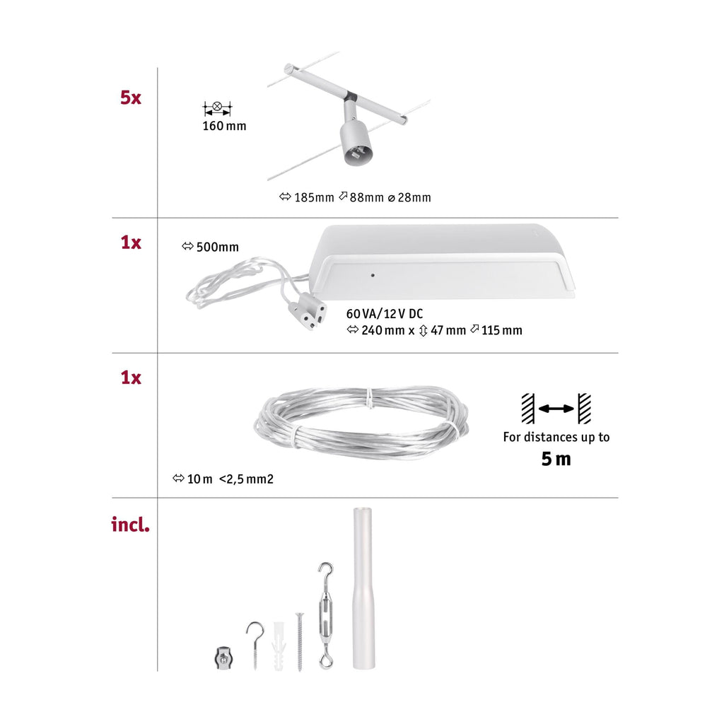 Paulmann Wire Set Salt max5x10W GU5,3 Chrom matt/C