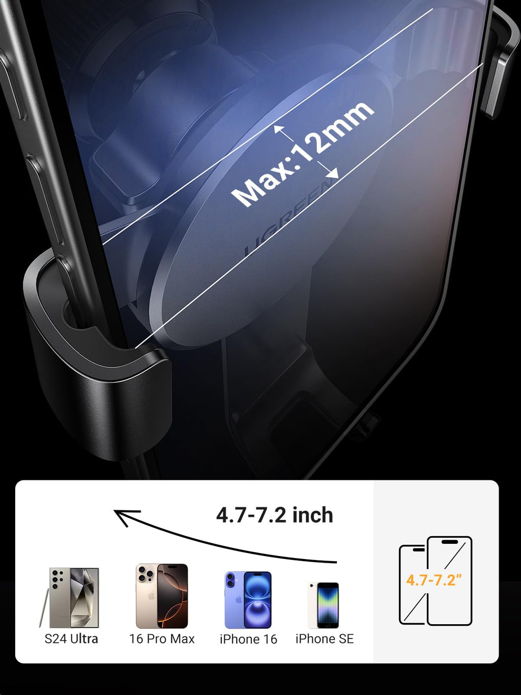 UGREEN Handyhalterung Auto [Upgrade Bombenfest Lüftungshaken] Smartphone Halterung für Lüftungsschlitze, kompatibel mit iPhone 17 16 15 14 13 Pro Max, Galaxy S23 S22 S21, Mate 60 Pro usw.(Schwarz)