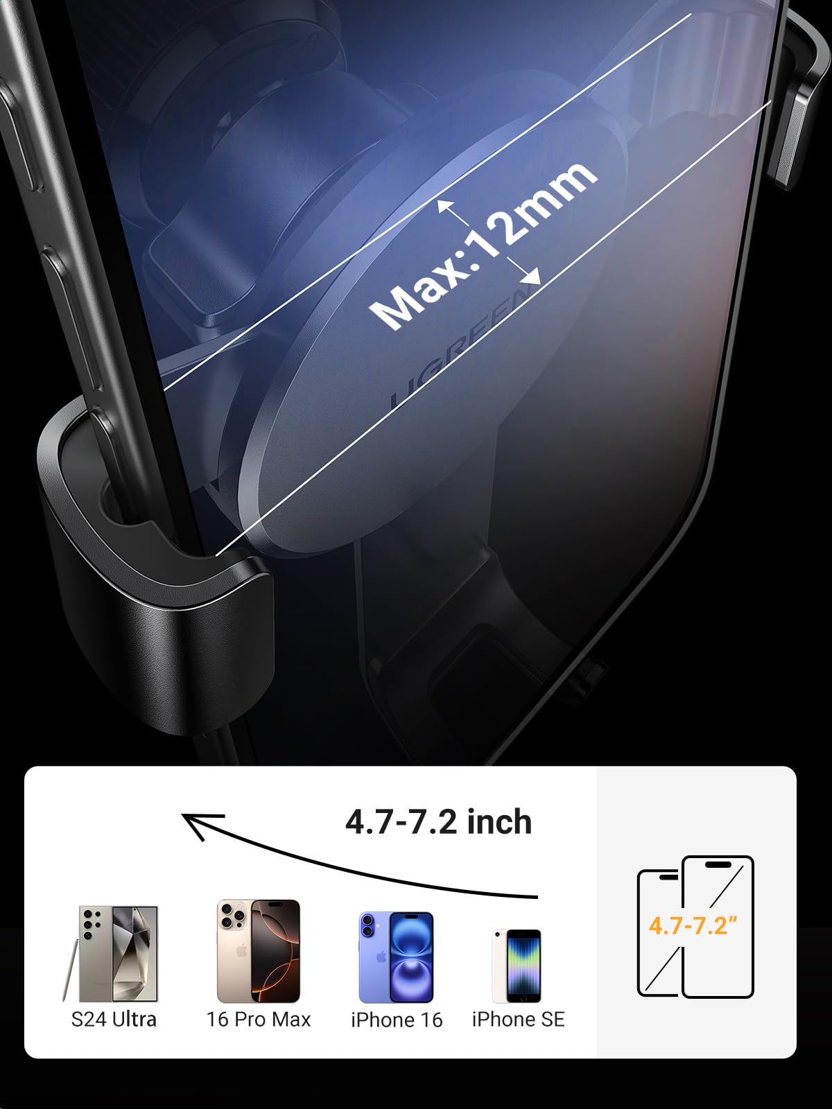 UGREEN Handyhalterung Auto [Upgrade Bombenfest Lüftungshaken] Smartphone Halterung für Lüftungsschlitze, kompatibel mit iPhone 17 16 15 14 13 Pro Max, Galaxy S23 S22 S21, Mate 60 Pro usw.(Schwarz)