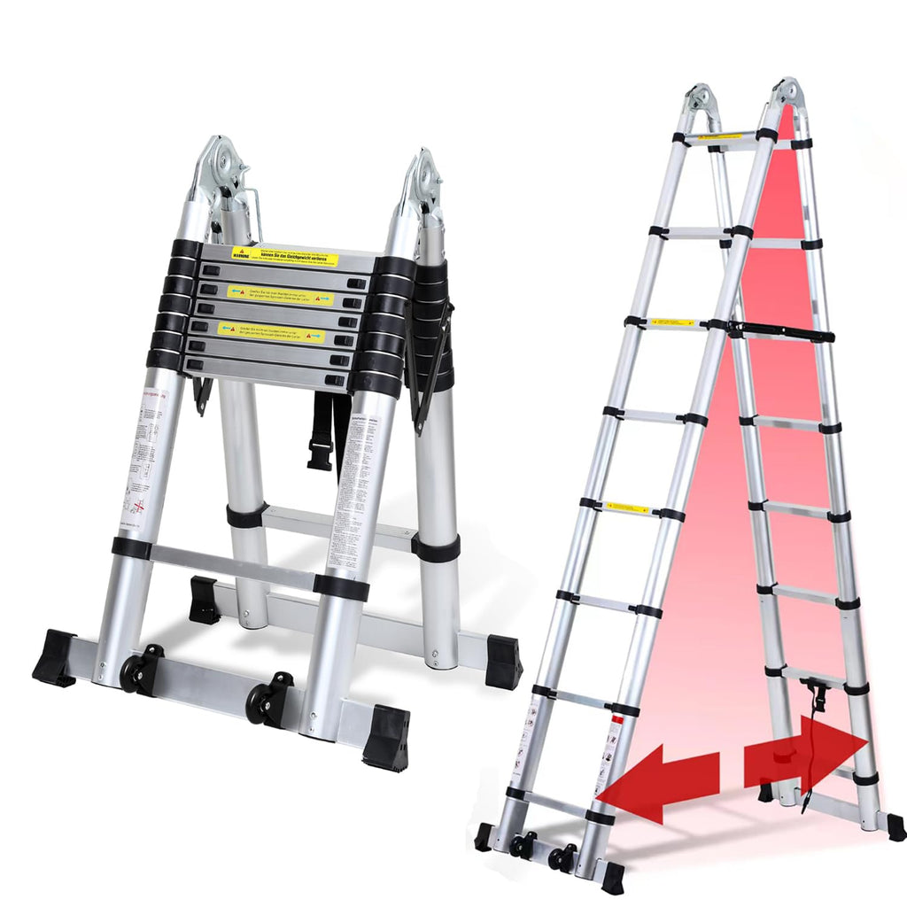 Joparri Teleskopleiter Klappleiter Aluminium, 5M Ausziehbare Leiter, Rutschfester Aluleiter Stehleiter Mehrzweckleiter Aluminiumleiter, Teleskop Ausziehleiter 150 kg Belastbarkeit