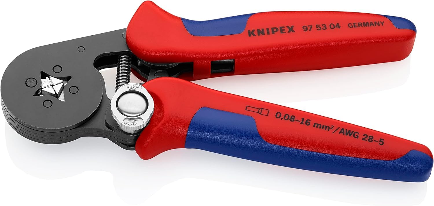 KNIPEX Selbsteinstellende Crimpzange für Aderendhülsen, 0,08-16 mm², Vierkant-Pressung, Aderendhülsenzange, Presszange, 97 53 04