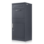 Zelsius Briefkasten mit Paketfach Neptun | pulverbeschichteter Stahl mit Edelstahl Elementen | RAL7016 Anthrazit | integrierte Rückholsperre | Bodenmontage | Paketbriefkasten, Paketbox, Parcel Box