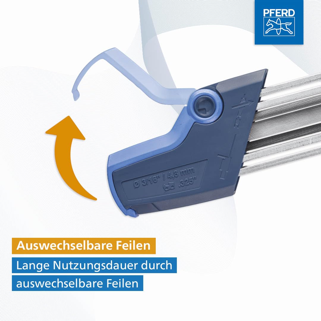 PFERD Tools Kettensägeschärfgerät Chain Sharp CS-X, Feilen-ø 4,8 mm, 11098048 - Sägezahn und Tiefenbegrenzer in einem Arbeitsgang bearbeiten