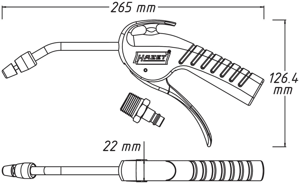 HAZET Druckluftpistole 9040P-4 I extreme Blaskraft I passend zum schnellen Entfernen von Spähnen oder anderen Fremdkörpern an schwer zugänglichen Stellen