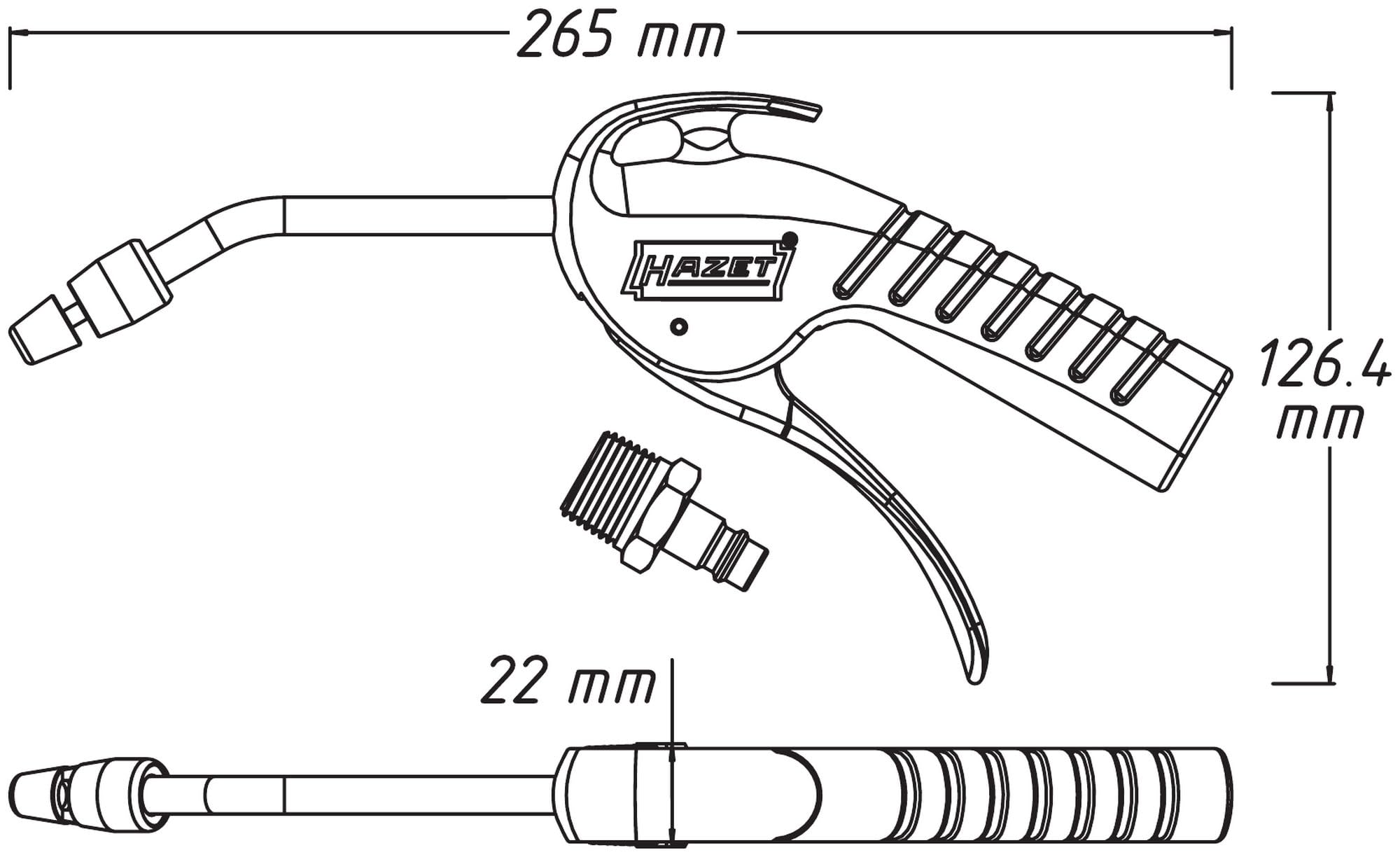 HAZET Druckluftpistole 9040P-4 I extreme Blaskraft I passend zum schnellen Entfernen von Spähnen oder anderen Fremdkörpern an schwer zugänglichen Stellen
