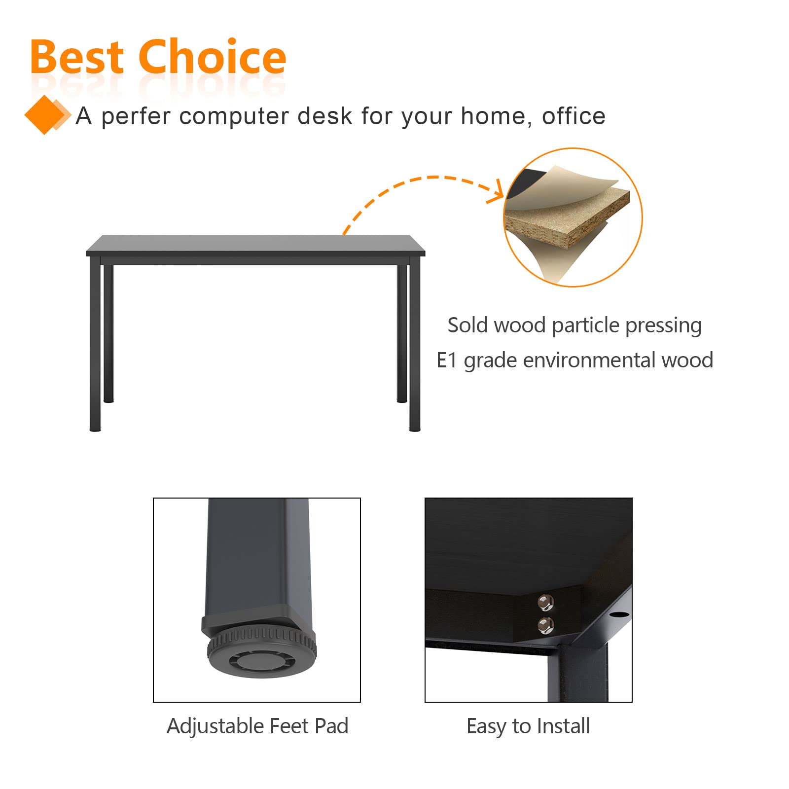 SogesHome PC Schreibtisch Computertisch 100 x 60 x 75 cm Bürotisch Workstation für Home Office Verwenden Schreibtisch, Esstisch Konferenztisch, Schwarz