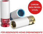 FAMEX 10886-3-RS Drehmomentschlüssel 1/2" (12,5mm) - 30-210 Nm - Schoneinsätze aus Chrom-Molybdän-Stahl - schlagfest - inkl. Verlängerung Adapter - für Auto, Motorrad, Van