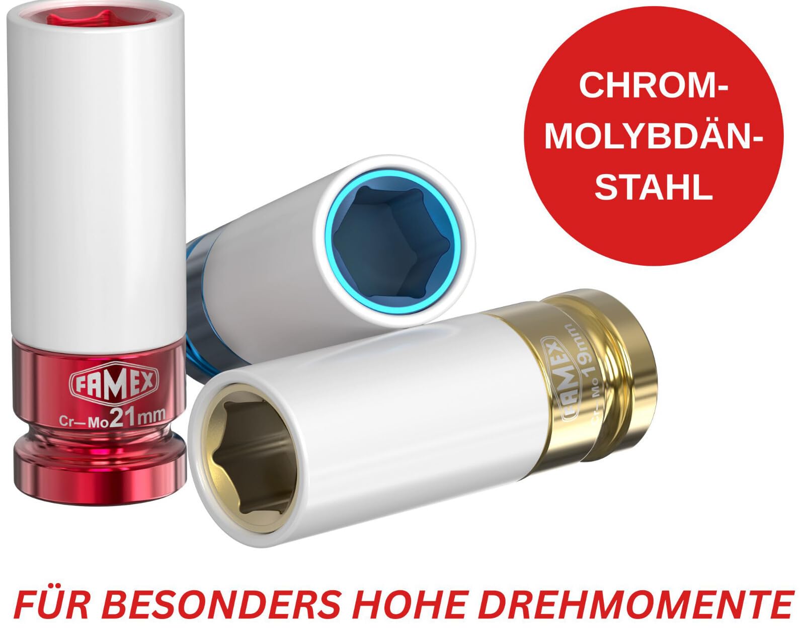 FAMEX 10886-3-RS Drehmomentschlüssel 1/2" (12,5mm) - 30-210 Nm - Schoneinsätze aus Chrom-Molybdän-Stahl - schlagfest - inkl. Verlängerung Adapter - für Auto, Motorrad, Van
