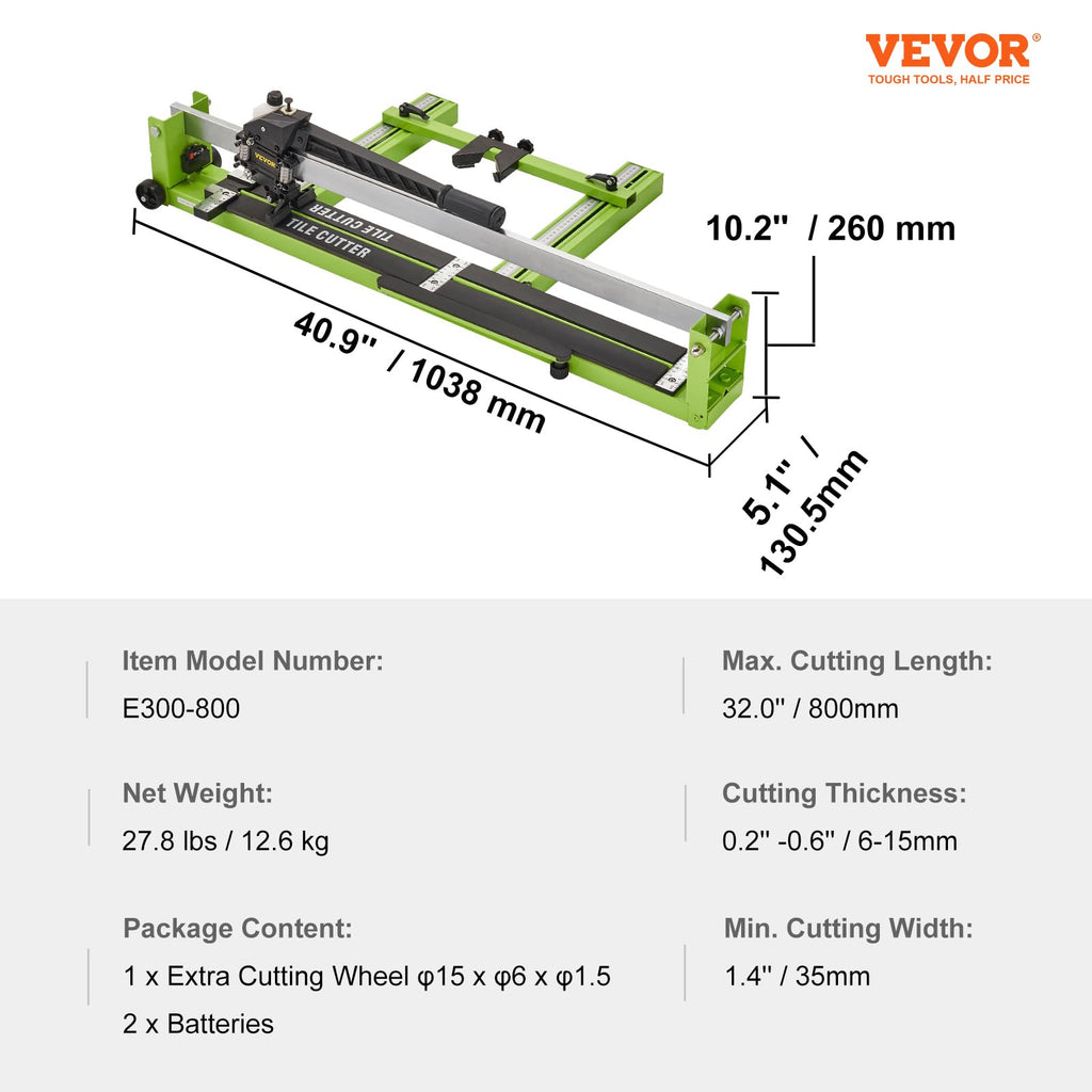 VEVOR Fliesenschneider Fliesenschneidermaschine Präzision Fliesen Maschine Stahl Schnittbreite Min. 35 mm/Max.800 mm, Max. Schnittdicke 6-15 mm, Infrarot-Laser Positionierung, Keramik, Porzellan