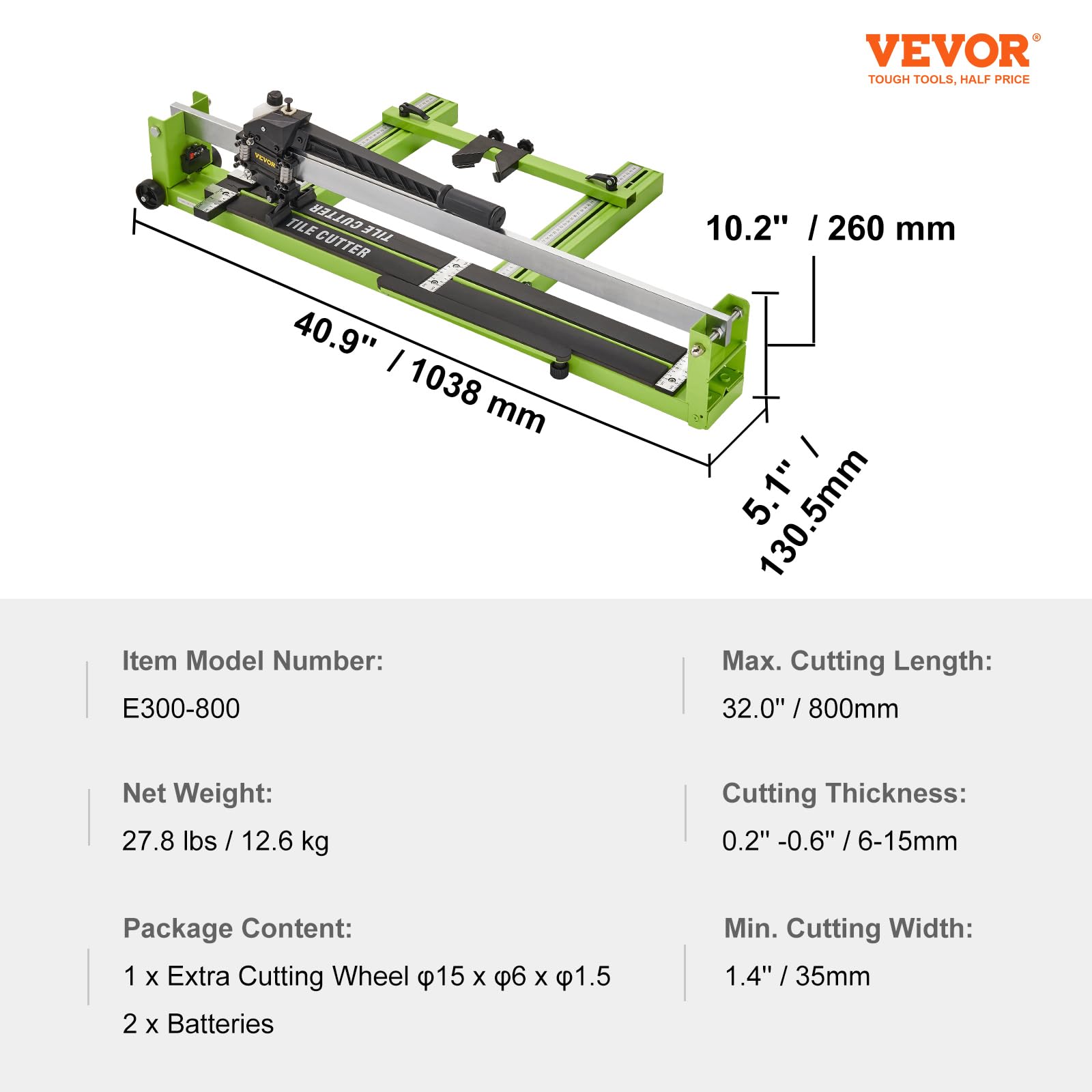 VEVOR Fliesenschneider Fliesenschneidermaschine Präzision Fliesen Maschine Stahl Schnittbreite Min. 35 mm/Max.800 mm, Max. Schnittdicke 6-15 mm, Infrarot-Laser Positionierung, Keramik, Porzellan