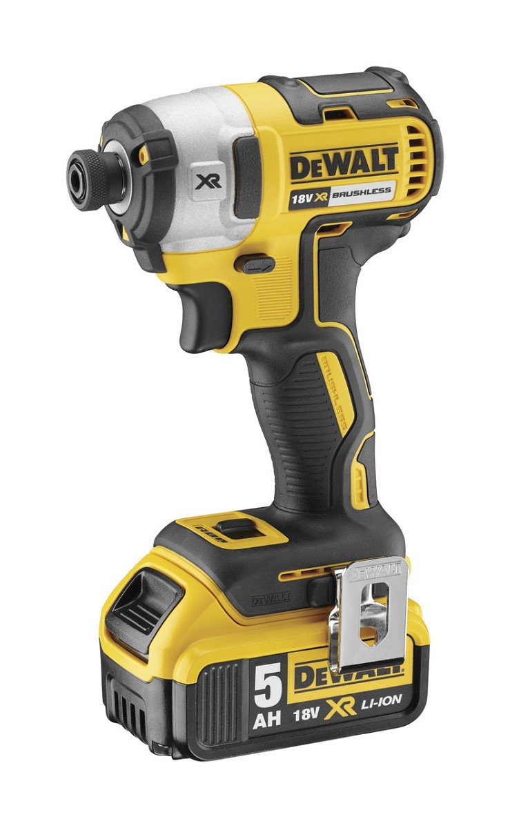 DEWALT 18 Volt Kombo-Pack DCK551P3T (mit 1x Schlagbohrschrauber DCD796, 1x Schlagschrauber DCF887, 1x Kreissäge DCS391, 1x Stichsäge DCS331, 1x Leuchte DCL050, 3x 18 V 5 Ah Akkus, Ladegerät, 2x Boxen)