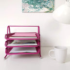 Leviatan Metall Ablage Ablagefächer | Büro Organizer Schreibtisch | Schubladen für Dokumente | 3 Schubfächer Briefablage Dokumentenablage A4 Organizer Mesh | Rosa