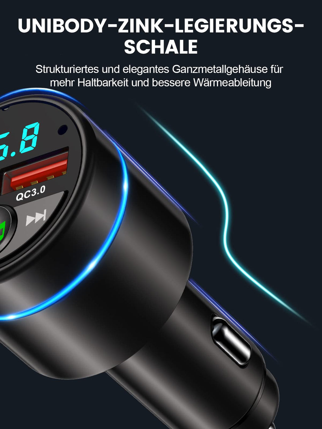 Mohard Bluetooth Adapter Auto, Ganzmetall FM Transmitter Auto Bluetooth mit PD 30W & QC3.0 18W Schnellladung, Freisprechanlage Bluetooth5.3, Rauschunterdrückung Mikrofon, Ringlicht