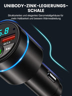 Mohard Bluetooth Adapter Auto, Ganzmetall FM Transmitter Auto Bluetooth mit PD 30W & QC3.0 18W Schnellladung, Freisprechanlage Bluetooth5.3, Rauschunterdrückung Mikrofon, Ringlicht