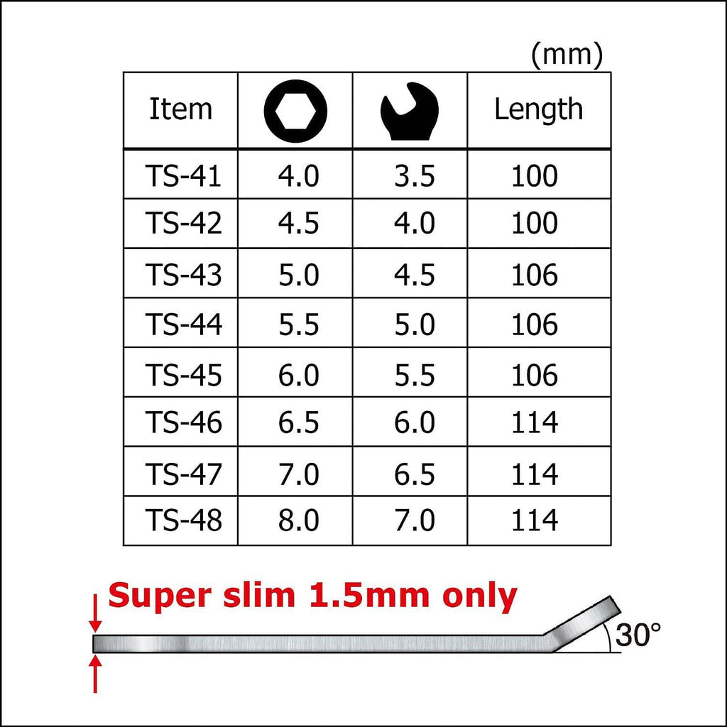 ENGINEER super slim/thin 8-in-1 miniature stainless spanner set (1.5mm thick) ts-04