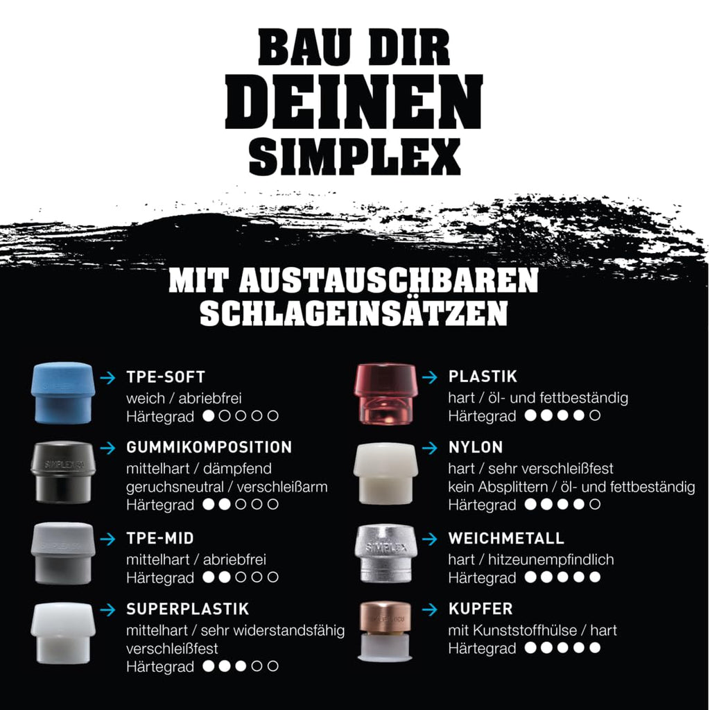SIMPLEX-Schonhammer, TPE-soft/Superplastik; mit Tempergussgehäuse und hochwertigem Holzstiel | D=50 mm | 3017.051
