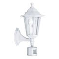 EGLO Außen-Wandlampe Laterna 5, 1 flammige Außenleuchte inkl. Bewegungsmelder, Sensor-Wandleuchte aus Aluguss und Glas, Farbe: Weiß, Fassung: E27, IP44