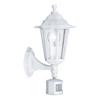 EGLO Außen-Wandlampe Laterna 5, 1 flammige Außenleuchte inkl. Bewegungsmelder, Sensor-Wandleuchte aus Aluguss und Glas, Farbe: Weiß, Fassung: E27, IP44