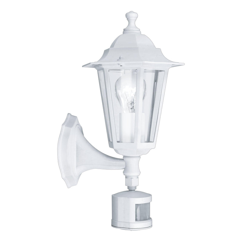 EGLO Außen-Wandlampe Laterna 5, 1 flammige Außenleuchte inkl. Bewegungsmelder, Sensor-Wandleuchte aus Aluguss und Glas, Farbe: Weiß, Fassung: E27, IP44