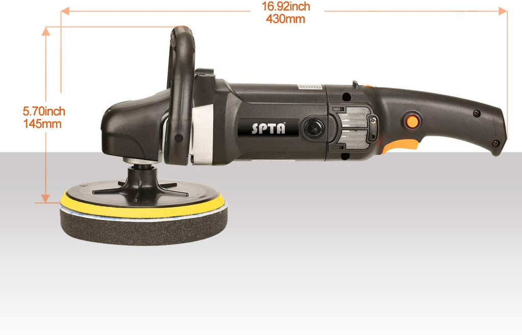 Poliermaschine, SPTA 125mm/150mm/180mm Polierer mit Variable Geschwindigkeit Profiset - Schleifmaschine 1200 Watt Set + Polierschwamm Zubehörset, Polierteller, Wollscheibe für Auto KFZ Boot -SPTA0020