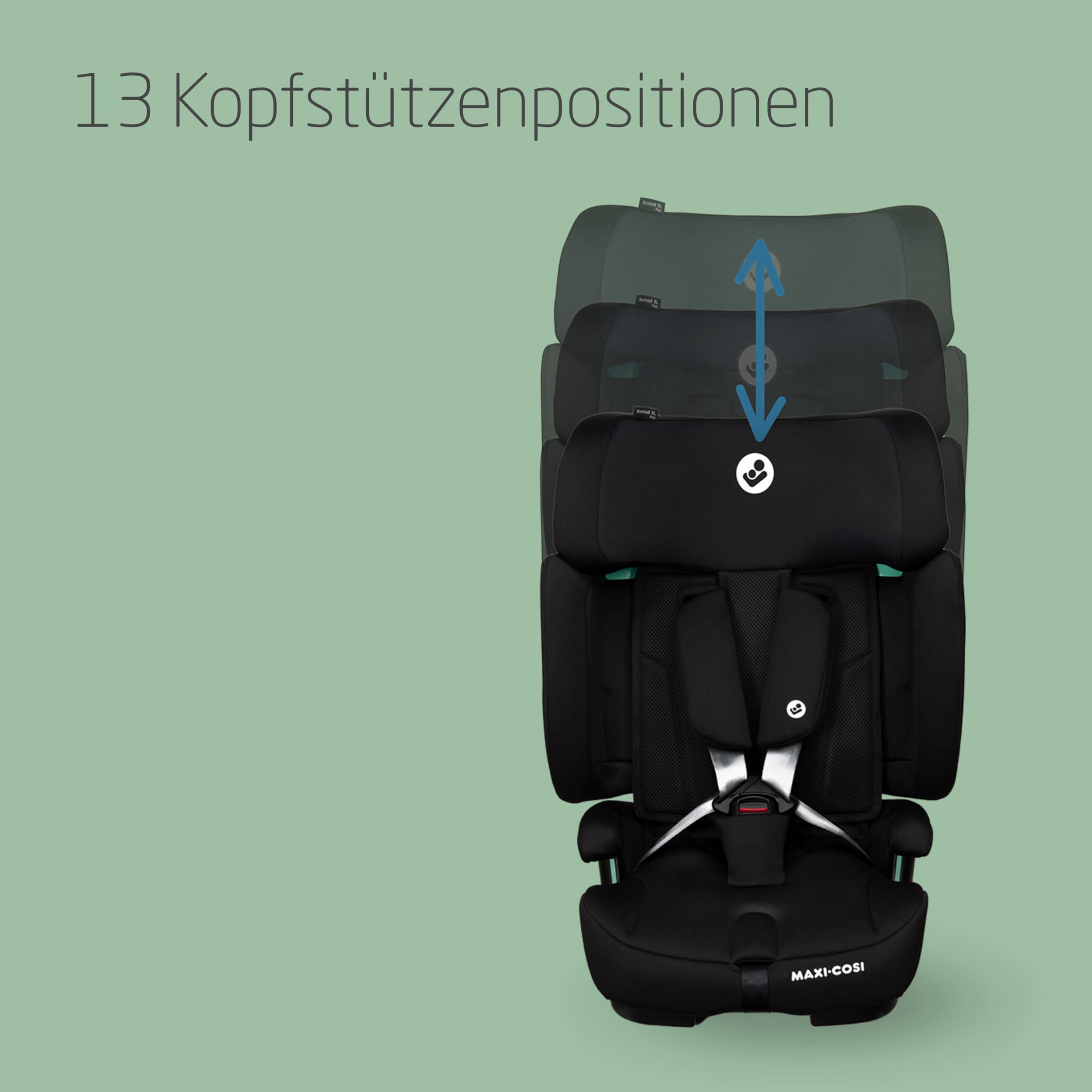 Maxi-Cosi Nomad XL Plus, Mitwachsender Kindersitz 9-36kg, 15 Monate - 12 Jahre, 76-150cm, Klappbarer Kinderautositz, Ultrakompakt & Leicht, G-CELL Seitenaufprallschutz, Reisetasche, Authentic Black