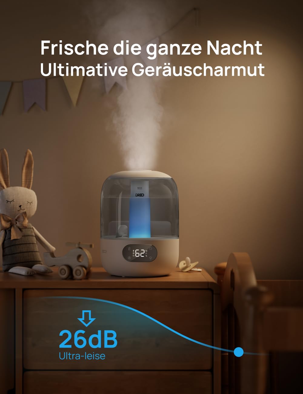 Dreo Luftbefeuchter für Schlafzimmer, kühler Nebel Luftbefeuchter für Haus und großen Raum, leiser Luftbefeuchter für Baby, Nachtlicht, ätherisches Diffusor, schnelle Ultraschall Luftbefeuchter