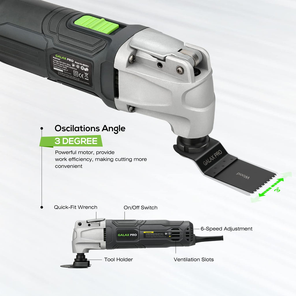 GALAX PRO Oszillierende Werkzeuge, 6 variable Geschwindigkeiten, 15000-22000RPM Multifunktionswerkzeug, 260W, 40-teilig, Zubehör mit Schnellspanner Multifunktionsklingen mit Tragetasche