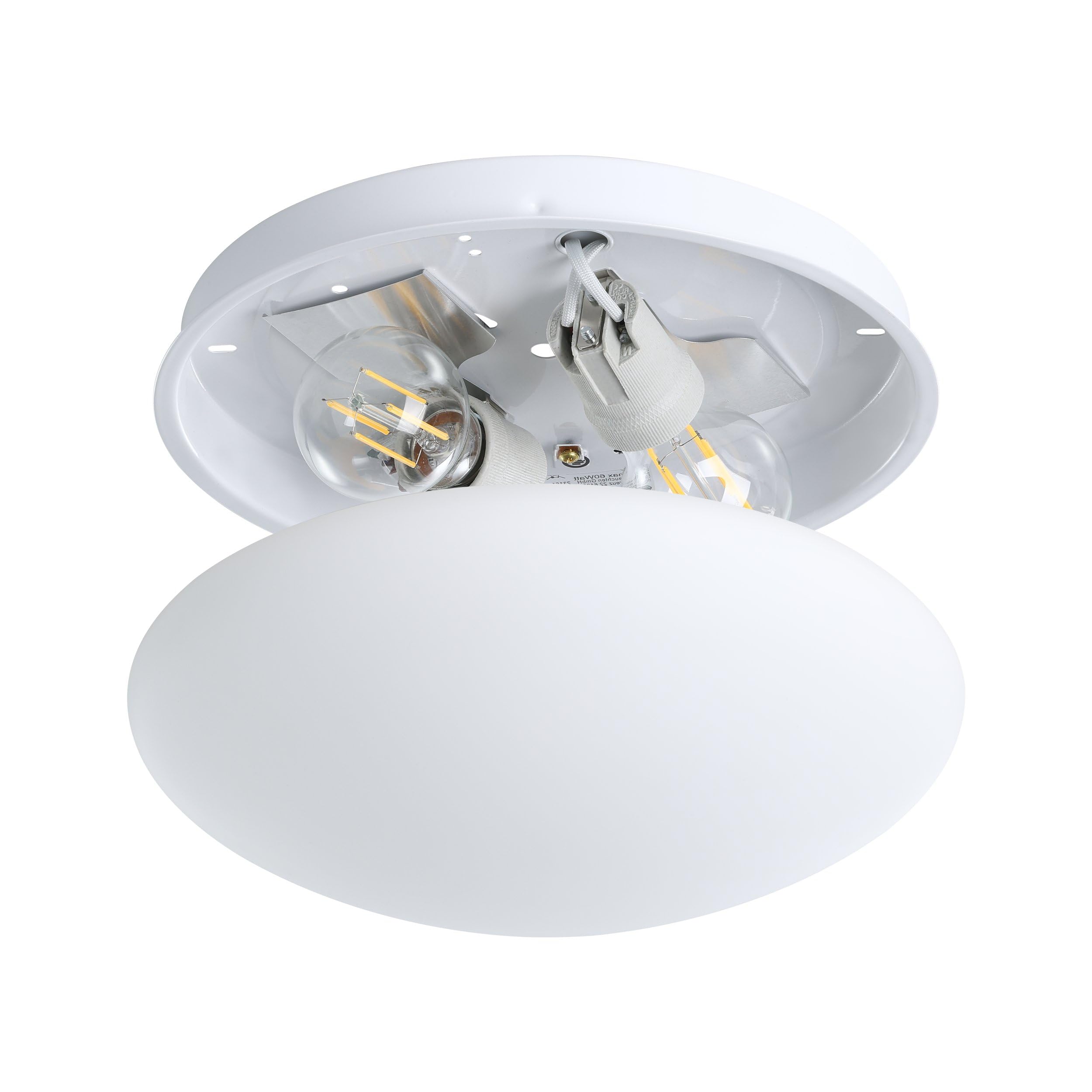 EGLO Deckenlampe Ella, Ø 35 cm, 2 flammige Wandlampe, Deckenleuchte aus Stahl und Glas in Weiß, Opal matt, Wohnzimmerlampe, Küchenlampe, Bürolampe, Flurlampe Decke, E27 Fassung