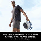 Shark FlexBreeze HydroGo Starker Ventilator mit Sprühnebel, Kühlung für drinnen & draußen, leise & langlebig, kabelgebunden & kabellos, kompakt & leicht,5 Geschwindigkeiten, Gletscher FA050EUBL