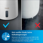 PHILIPS Luftbefeuchter 3000 Serie, für 45 m², NanoCloud, 99,97% weniger Bakterien, 300 ml/h, 3 Stufen, Schlafmodus, Ultraleise (33 dB), Feuchtigkeitssensor, Timer, 3L Tank, Weiß (HU3916/10)