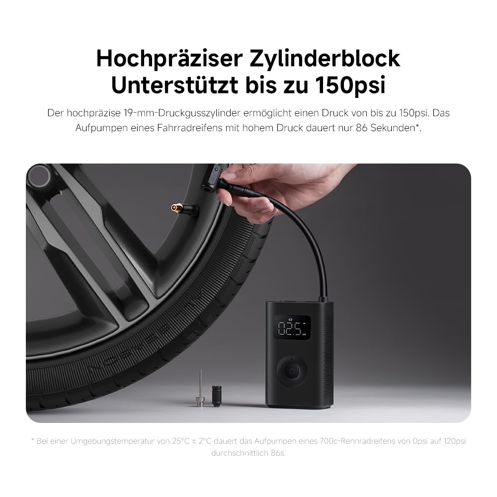 Xiaomi Portable Electric Air Compressor 2-150 PSI (10.3 bar), 6 Preset Modes, Auto-Stop, 10-Tire Capacity, LED, USB-C Rechargeable