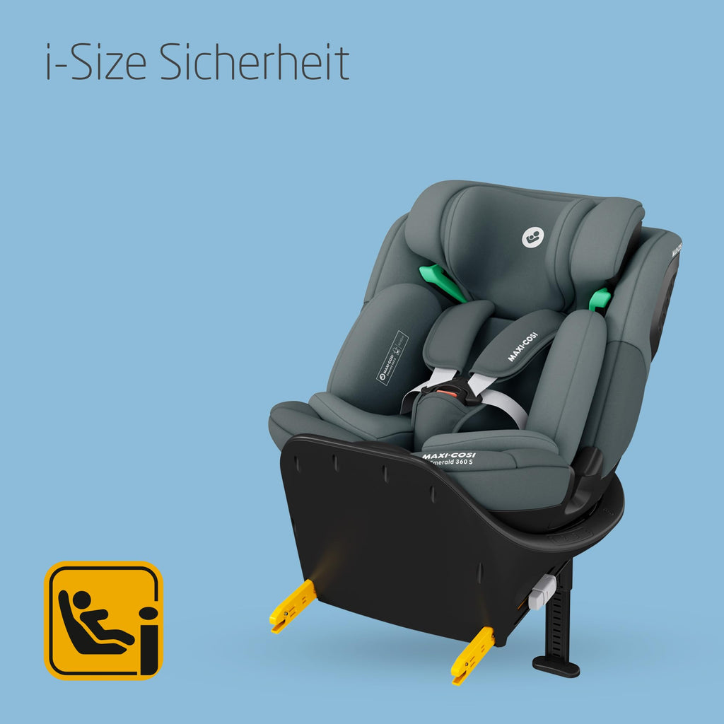 Maxi-Cosi Emerald 360 S i-Size, Autositz 360 Grad Drehbar, 0–12 Jahre (40–150 cm), Mitwachsender Kindersitz 0-36kg, ISOFIX-Kindersitz, 4 Liegepositionen, G-CELL Seitenaufprallschutz, Tonal Graphite