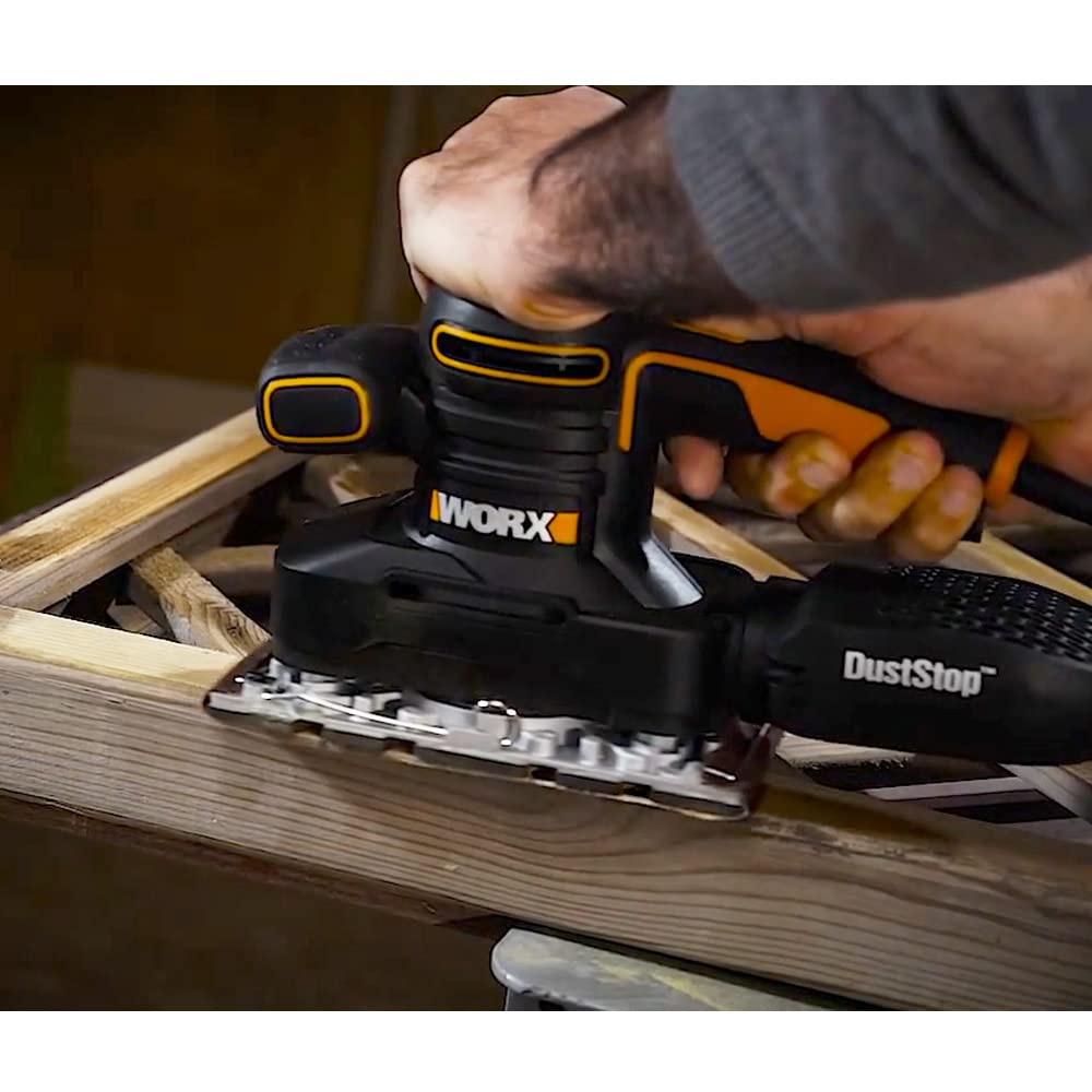 WORX WX641 Schwingschleifer 250 W – Handlicher Schleifer mit DUSTSTOP Mikrofilter für ein sauberes Arbeiten – Großer Schwingkreis & einfache Bedienung