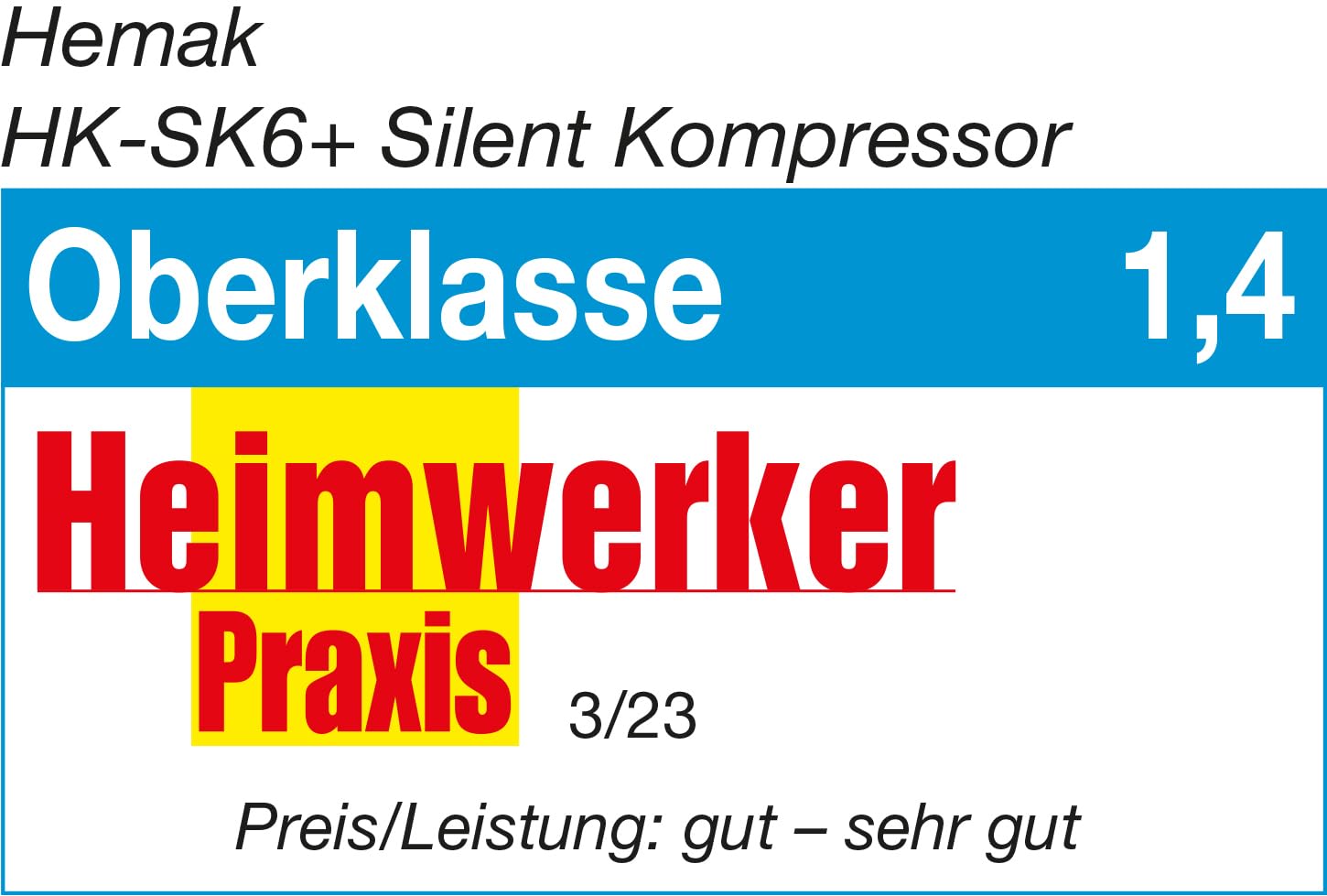 HEMAK HK-SK6+ Silent Kompressor Flüster Druckluftkompressor Silent 8 Bar 6 L 1PS