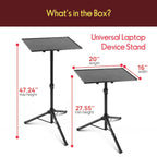 Pyle Laptop Ständer höhenverstellbar – Laptopständer & Projektorständer für Bühne, Büro & Studio, klappbar, robust, 70–120 cm Höhe, für Notebook, Beamer, DJ & Präsentationen