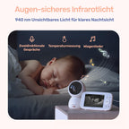 jeeber 360 Grad Babyphone mit Kamera, 4'' IPS WLAN Video Babyfon, Nachtsicht, 2 Wage Audio, Bereich alarme, Temperatur, 500m hohe Reichweite Baby Kamera und APP ohne ABO