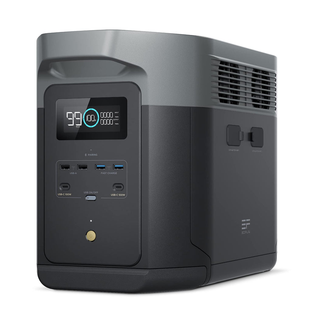 EcoFlow DELTA 2 Max tragbare Powerstation 2048Wh, erweiterbar 2-6 kWh, LFP-Batterie mit 3000 Zyklen, 80% Ladung <1 Std, 3000W Max Ausgangsleistung, Solargenerator für Zuhause, Camping, Wohnmobil