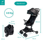 Urban Kanga Bandicoot Reisebuggy fürs Flugzeug-Handgepäck – Ultraleichter, Kompakt Zusammenklappbarer Buggy bis 22 kg mit Schultergurt & Abdeckung (Midnight Black)