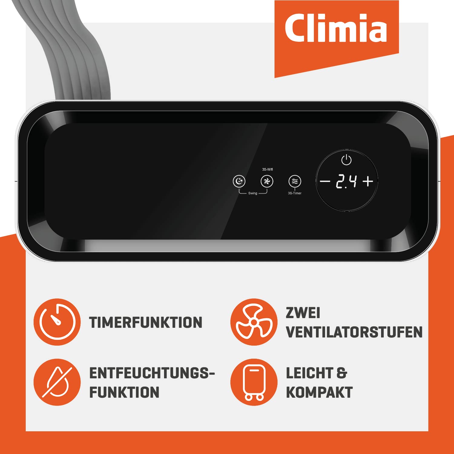 Climia CMK 1500 Note "Gut" auf Vergleich org-Klimaanlage für Wohnwagen bis 15 qm, Split Klimaanlage für Wohnmobil Camping. 5000 BTU/h, Klimagerät zum Entfeuchten, Energieeffiziensklasse A