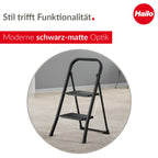 Hailo K44 StandardLine Klapptritt - 2-stufige Trittleiter aus Stahl mit großen Stufen und Anti-Rutsch-Matten - Arbeitshöhe bis 2,46 m - Gewicht: 4,8 kg - Schwarz