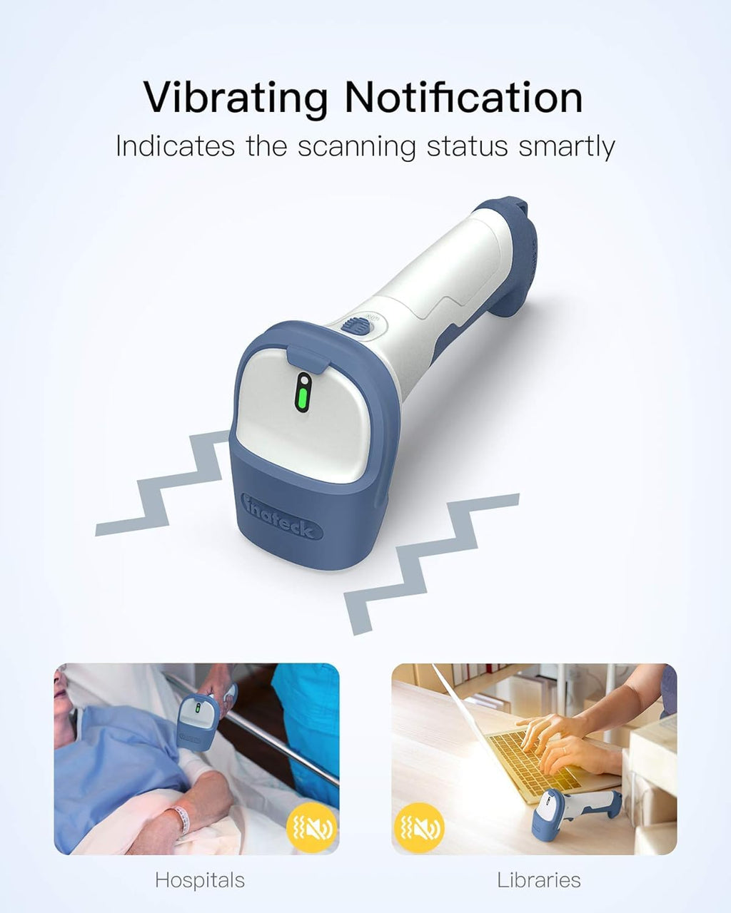 Inateck Wireless Barcode Scanner 2D, Bluetooth 5.0, 2.4Ghz Barcode Reader, QR Code Scanner, liest von Bildschirmen, BCST-73