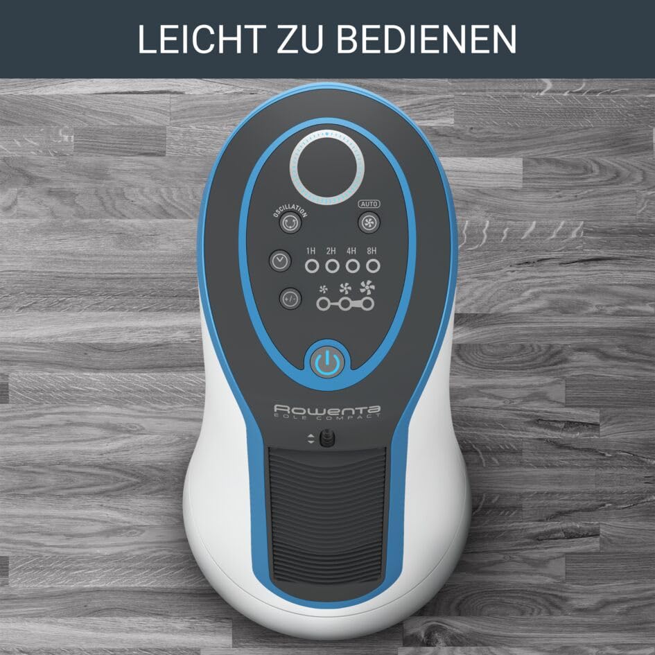 Rowenta VU6210 Eole Compact Turmventilator | 3D-Luftstromtechnologie | Optimale Kontrolle | einfacher Transport | passt in jedes Ambiente, Weiß/Schwarz | Turm-Tischventilator | 44cm hoch
